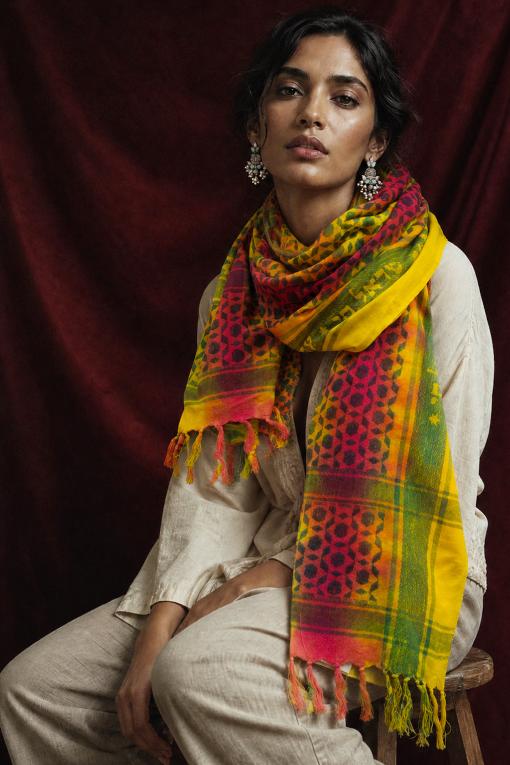 MOSAIC Tie Dye  Yellow-Red  LONG Sudra
